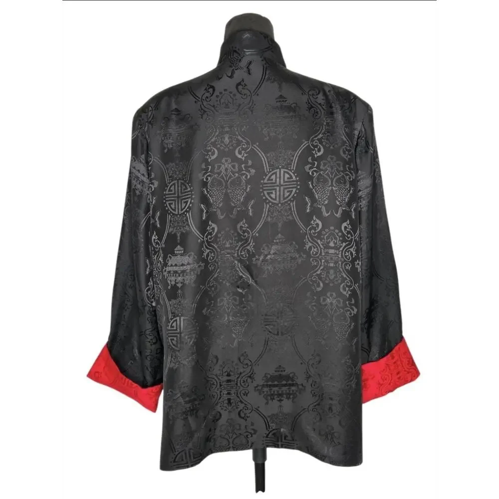 VTG Reversible Chinese Silk Jacket Mandarin Collar Frog Closure No Tag Fit XL